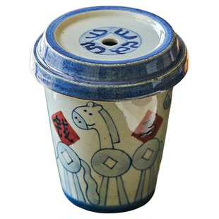吸管杯陶瓷复古办公室喝水杯带盖手绘可爱马年釉下彩小众咖啡杯