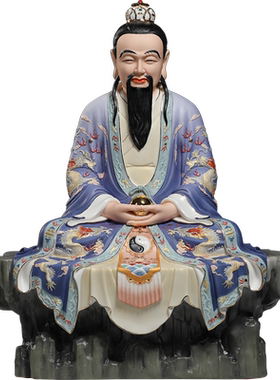 锵锵12至19寸羊脂玉瓷像太上老君元始道德寺庙供奉三清道祖摆件