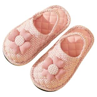 2023秋冬纯棉布艺可爱包头儿童棉拖鞋防滑静音软布底1-3岁地板拖