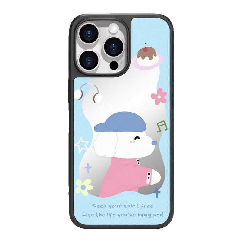 benefit萌系卡通小狗镜子17适用于iphone16promax苹果15PRO镜面磁吸手机壳13新款14小米15PRO防摔三星S25
