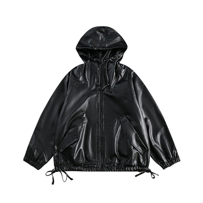 春秋美式街头PU皮皮衣宽松连帽