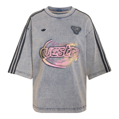 阿迪达斯三叶草女装2026夏印花纯棉牛仔布宽松运动半袖T恤 KZ5012