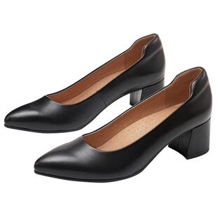 宝舒曼真皮高跟鞋女2026新款粗跟软底职业通勤不累脚女鞋浅口单鞋