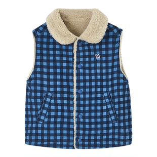 BLUEDOG 韩国蓝狗25FW冬儿童格纹羊羔绒双面马甲百搭保暖马甲