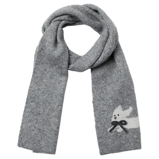 热风女士围巾2025年冬季新款提花小狗针织围巾含羊毛保暖围脖围巾