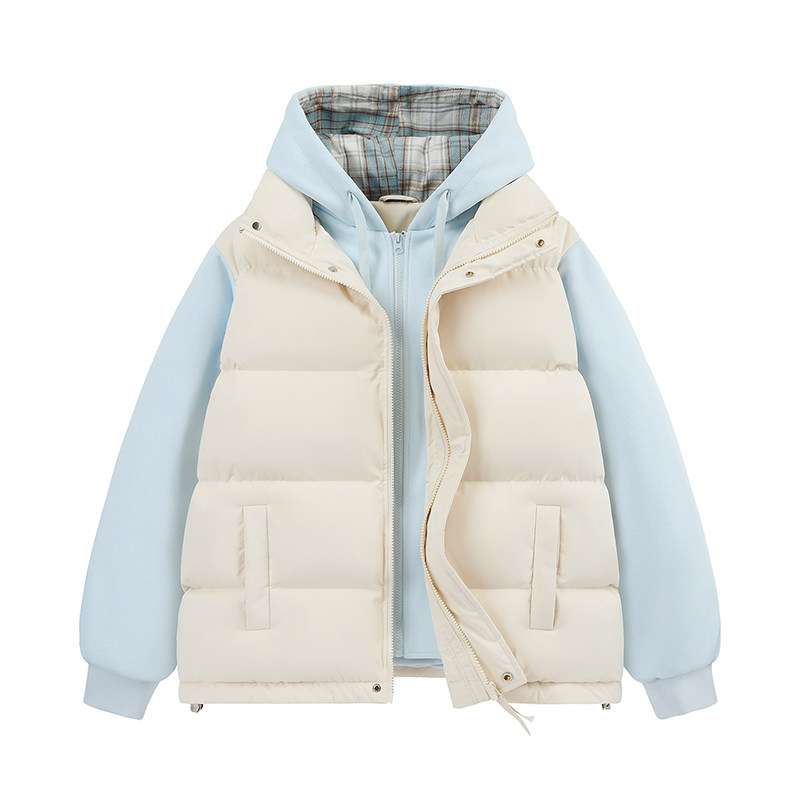 捷尼拉莫格纹拼接连帽棉服马甲
