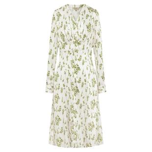 BBLLUUEE/粉蓝衣橱优雅复古女神连衣裙2023春夏新款印花V领衬衫裙