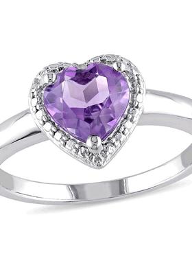 自营 mimi & max925 纯银 Mimi & Max 紫水晶心形光环戒指 紫