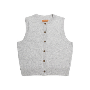 Cycle Document  100%纯羊毛圆领针织开衫马甲女春秋叠穿灰色背心