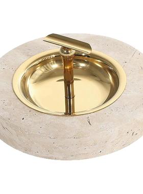 现代轻奢金属大理石烟灰缸摆件