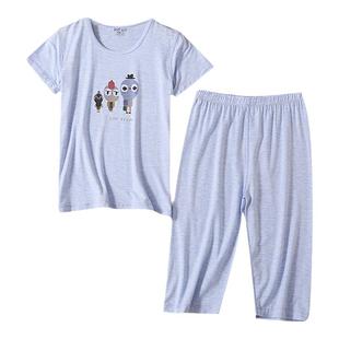 捡漏男女童短袖七分裤莫代尔睡衣孩夏薄款纯色宝宝空调家居服套装