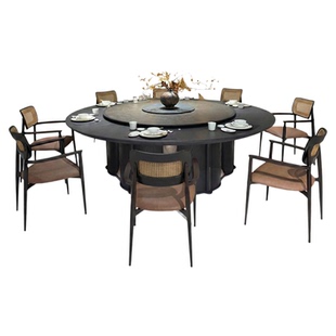 现代新中式酒店轻奢岩板电动餐桌大圆桌别墅会所大理石宴会桌