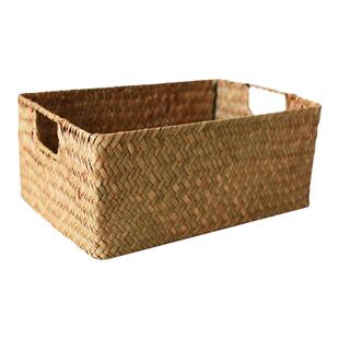 桌面收纳盒化妆品零食小杂物收纳筐手工编织长方形置物筐整理盒