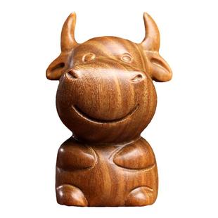天然绿檀木雕生肖牛勇敢牛牛摆件牛转乾坤手把件手工文玩桌面摆件