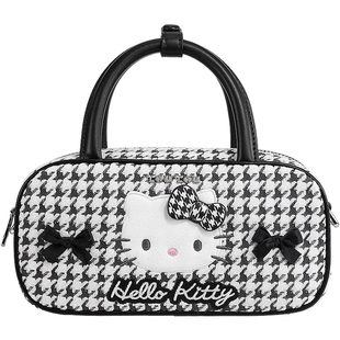 Hellokitty千金系列TOUTOU凯蒂猫千鸟格波士顿保龄球包生日礼物女