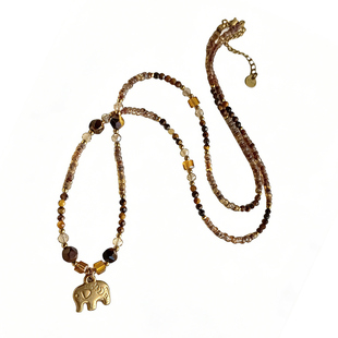 秋冬小马吊坠小象串珠装饰项链轻奢小众高级感气质长款毛衣链配饰