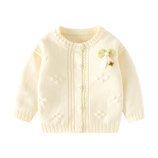 女童针织开衫加绒宝宝秋冬儿童毛线上衣洋气衣服女孩婴儿毛衣外套