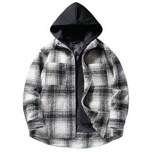 班尼路男装假两件连帽格子羽绒服冬季新品保暖羽绒服外套DX