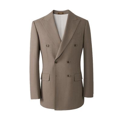 吉约蒙双排扣西装男套装条纹棕色高级感商务正装西服新郎结婚礼服