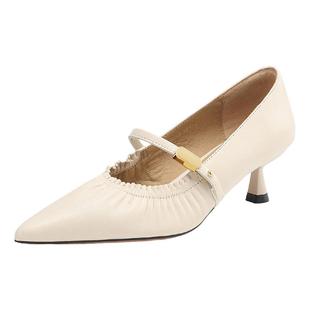 哈森高跟鞋春季新款玛丽珍鞋气质优雅尖头浅口女鞋HWL250103