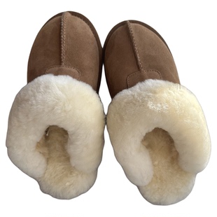 河南桑坡村羊皮毛一体拖鞋厚底保暖羊毛包头拖反绒牛皮真毛松糕女