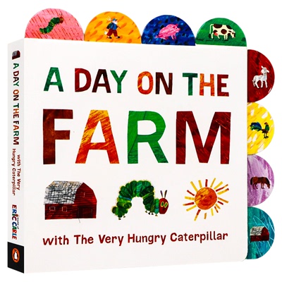 艾瑞卡尔纸板翻翻书 饥饿的毛毛虫在农场的一天 英文原版绘本A Day on the Farm with The Very Hungry Caterpillar 宝宝情绪认知