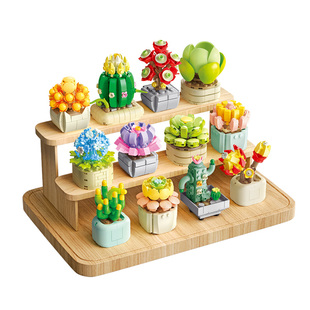 费米多肉积木花植物盆栽花束摆件小颗粒益智拼装玩具生日礼物