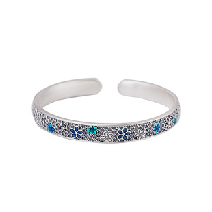 宫里上新银手镯女999足银古法纯银镯子珐琅国风生日礼物送妈妈