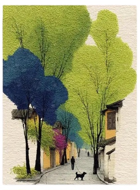 江南美景静谧小路壁画山水画新款