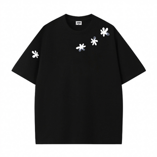 STA旗舰店美式潮牌纯棉重磅短袖男女夏季高街休闲宽松情侣黑色t恤