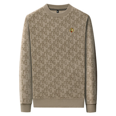 啄木鸟男士提花圆领卫衣冬季加绒加厚保暖内搭上衣男奥粒绒t恤衫