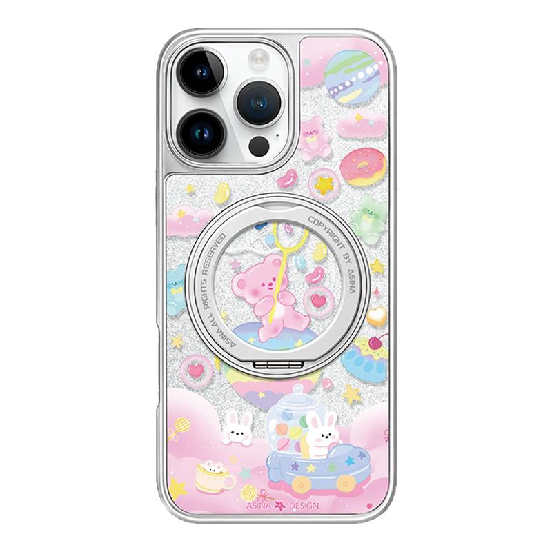 软糖小熊适用苹果17Promax手机壳新款iPhone16Pro磁吸带支架15套Qo1支点好看可爱的女ip14高级感闪粉13pm全包
