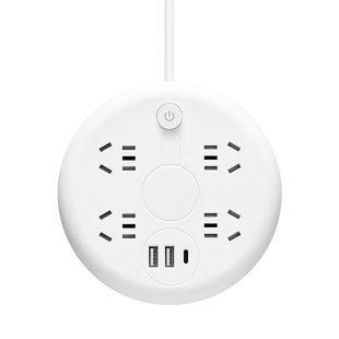 圆形可收纳插座多功能伸缩排插宿舍插线板USB插排家用插电板长线