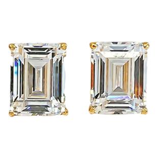 3克拉冰透祖母绿切冰糖耳钉925银镶嵌火彩高碳钻简约大气小众百搭