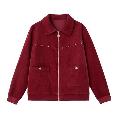 采多宝大码女装胖mm2026春季新款雪尼尔复古翻领短外套EDW5803