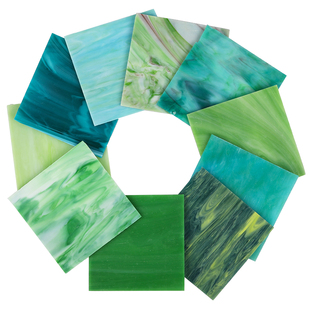 绿系云母彩色透明装饰玻璃大片帝凡尼灯马赛克画教堂diy手工制作