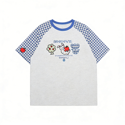 鹿山野 严选纯棉慵懒风插肩袖短袖t恤女字母刺绣拼接oversize上衣