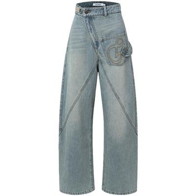 CALVINLUO金属装饰斜门襟牛仔裤