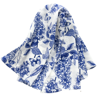 蓝色印花真丝丝巾礼盒桑蚕丝小方巾纱巾丝绸伴手礼送妈妈女士礼物