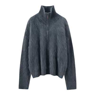 100%纯山羊绒拉绒开衫女秋冬外套