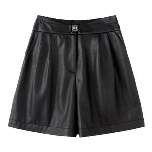 PIT小个子高腰黑色皮短裤酷飒2025秋冬新款休闲显瘦花苞裤子女