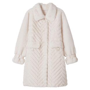 Goodland美地女装冬季法式长款翻领保暖仿皮草大衣外套