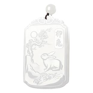 和田玉羊脂白玉文殊菩萨本命佛吊坠男生肖兔本命年玉石玉坠玉牌女