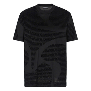 Armani/阿玛尼EA 男士丝光棉满印LOGO短袖T恤 EM002957 AF10017