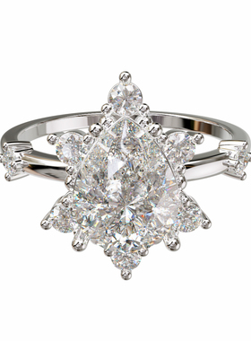 18K金水滴主石星芒群镶订婚戒