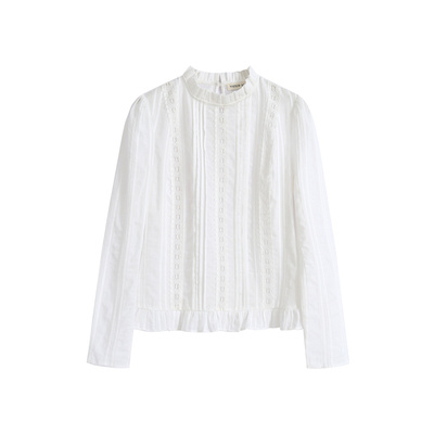 MELLOW SENSE 2026SS法式浪漫蕾丝花边拼接衬衣镂空立领长袖衬衫