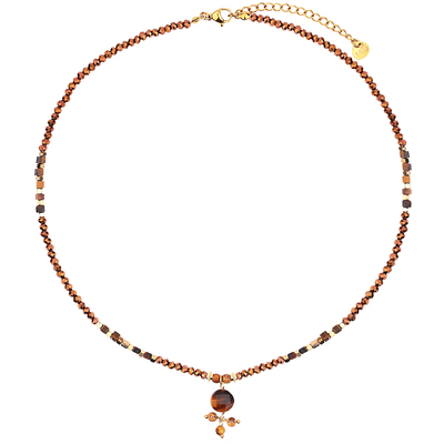 EBFWIND沉浮琥珀 氛围感虎眼石渐变串珠复古新中式项链毛衣链