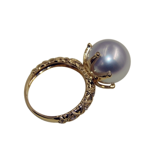 澳洲南洋白珠天然海水珍珠戒指18k金镶钻石高端奢华正圆极强光