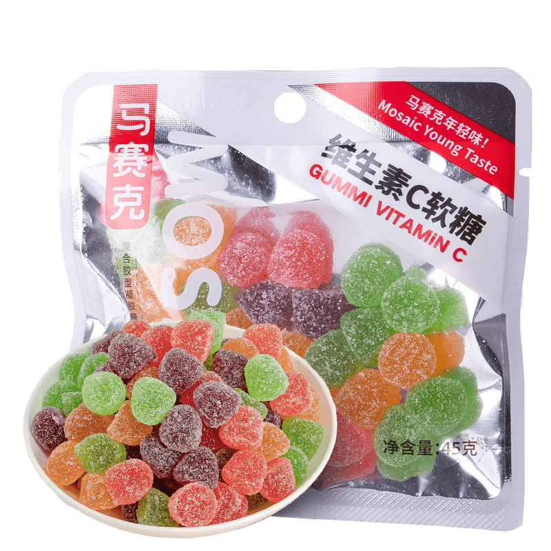 马赛克维生素c果汁软糖零食网红爆款糖果儿童水果软糖混合水果味