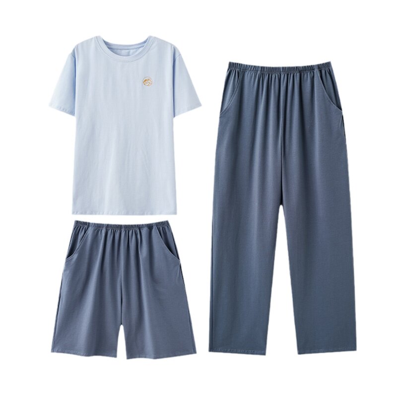 浪莎睡衣男纯棉三件套薄款家居服